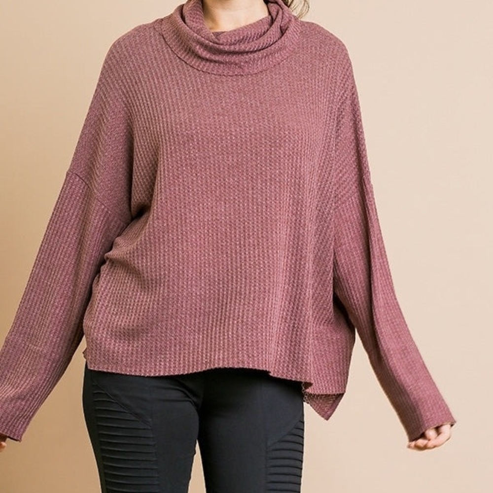 Waffle Knit Turtleneck- Wine